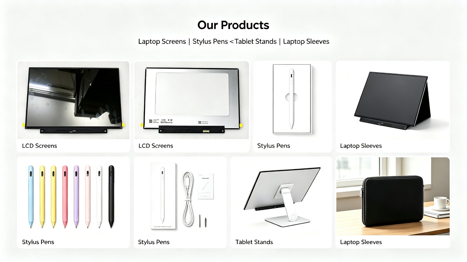 Eluxin Tech products - LCD screens, stylus pens, tablet stands, laptop sleeves